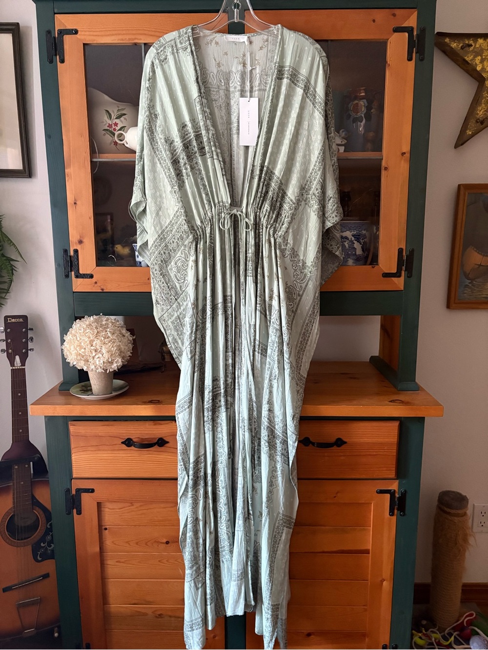 Lush Sage Patchwork Long Kimono- NWT